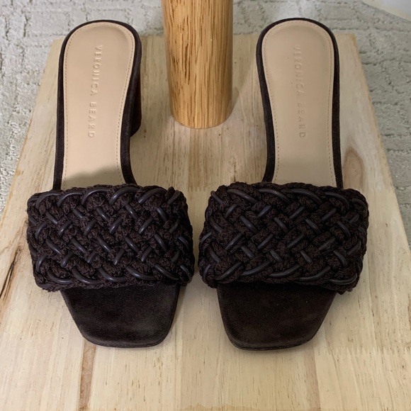 Veronica Beard Espresso Suede Woven Block Heel Shoes 7 - Picture 1 of 9